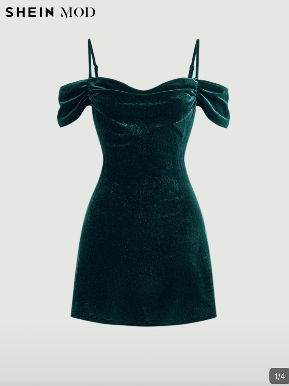 SHEIN Dark Green Velvet Off-Shoulder Mini Dress